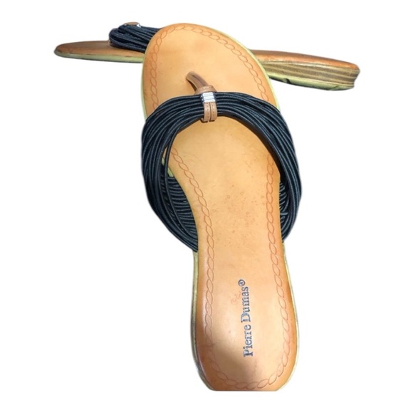 Pierre Dumas Black and Tan Rubber Band Flat Flip Flop Sandals size 10 - Picture 3 of 7
